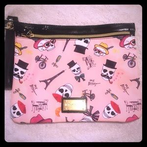 Betsey Johnson Pink Skull Print Clutch